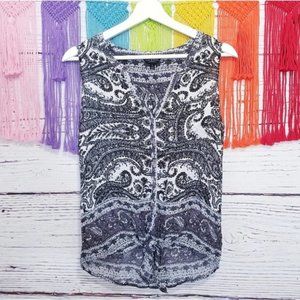 Lucky Brand Button Down Tie Waist Paisley Tank